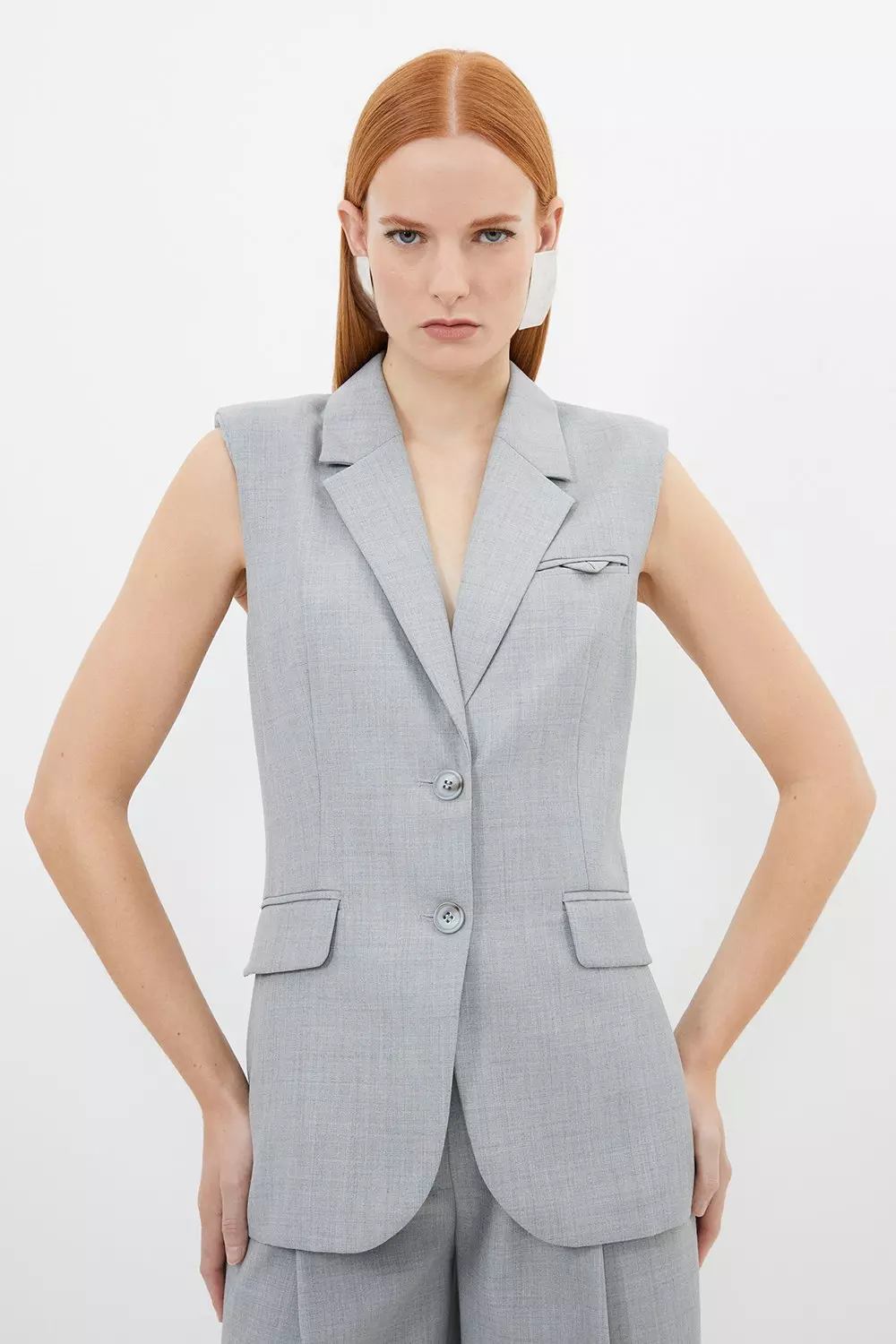Wool Blend Tailored Single Breasted Vest | Karen Millen